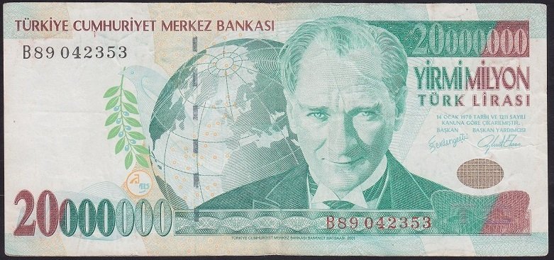 7.EMİSYON 20 000 000 LİRA B89 042353 ÇOK TEMİZ