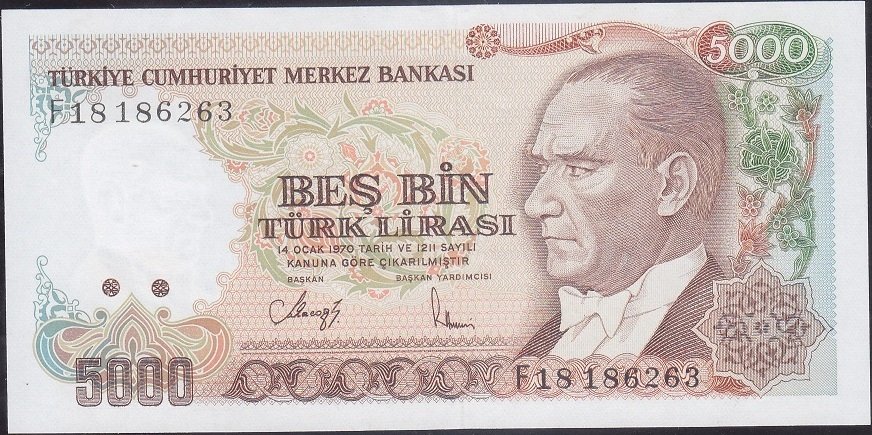 7.Emisyon 3.Tertip 5000 Lira F18 186263 Çil
