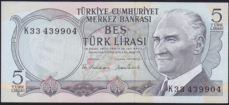 6.Emisyon 2.Tertip 5 Lira K33 439904 Çil