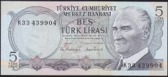 6.Emisyon 2.Tertip 5 Lira K33 439904 Çil