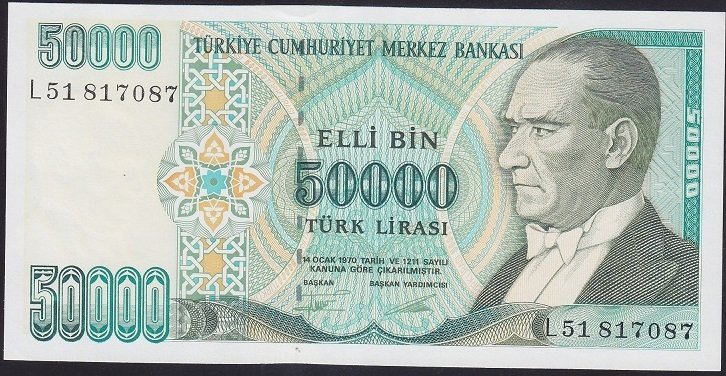 7.EMİSYON 2.TERTİP 50000 LİRA L51 817087 ÇİL
