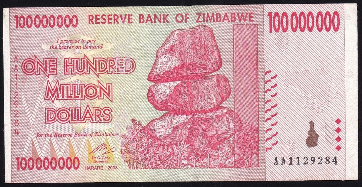 Zimbabwe 100000000 Dolar 2008 Ççt Çilaltı Pick 80