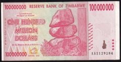 Zimbabwe 100000000 Dolar 2008 Ççt Çilaltı Pick 80