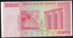 Zimbabwe 100000000 Dolar 2008 Ççt Çilaltı Pick 80