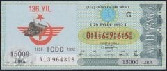 1992 29 Eylül Çeyrek Bilet - G Serisi - TCDD