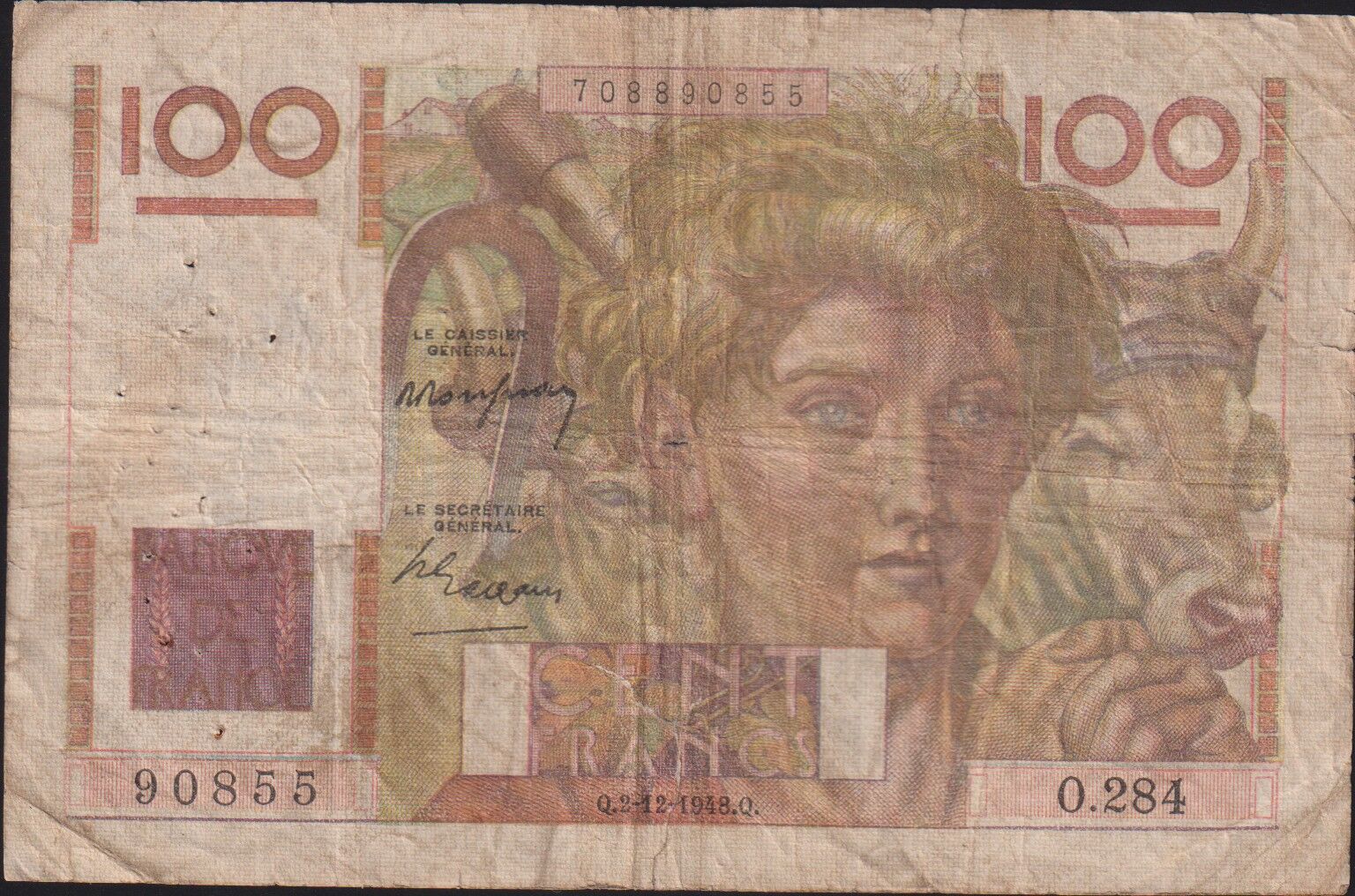 Fransa 100 Frank 2 Aralık 1948  Temiz