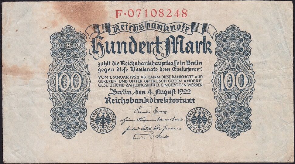 Almanya 100 Mark 1922 Çok Temiz