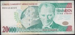 7.Emisyon 20 000 000 Lira H59 614218 Çok Temiz+