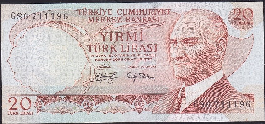 6.Emisyon 3.Tertip 20 Lira G86 711196 Çok Çok Temiz +