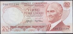 6.Emisyon 3.Tertip 20 Lira G86 711196 Çok Çok Temiz +