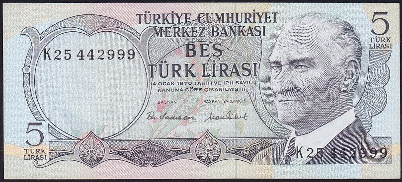 6.Emisyon 2.Tertip 5 Lira K25 442999 Çil