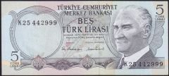 6.Emisyon 2.Tertip 5 Lira K25 442999 Çil