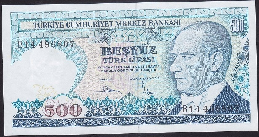 7.Emisyon 1.Tertip 500 Lira B14 496807 Çilaltı Çil