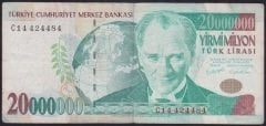7.EMİSYON 20 000 000 LİRA C14 424484 TEMİZ eski kağıt para değerleri