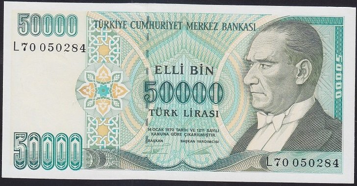 7.EMİSYON 2.TERTİP 50000 LİRA L70 050284 ÇİL