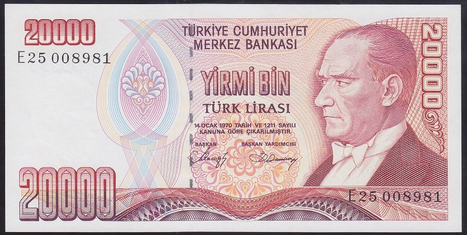 7.EMİSYON 1.TERTİP 20000 LİRA E25 008981 ÇİL