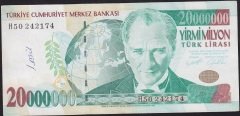 7.Emisyon 20 000 000 Lira H50 242174 Çok Çok Temiz