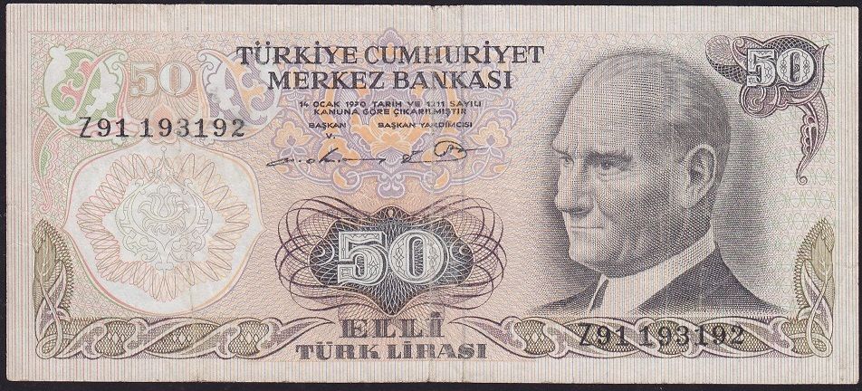 6.Emisyon 1.Tertip 50 Lira Z91 193192 Çok Temiz