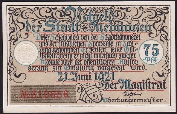 Almanya 75 Pfennig Notgeld 1921 Çil