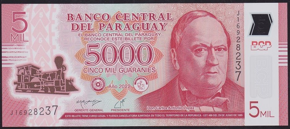 Paraguay 5000 Guaranies 2022 Çil Pick 234d Polimer