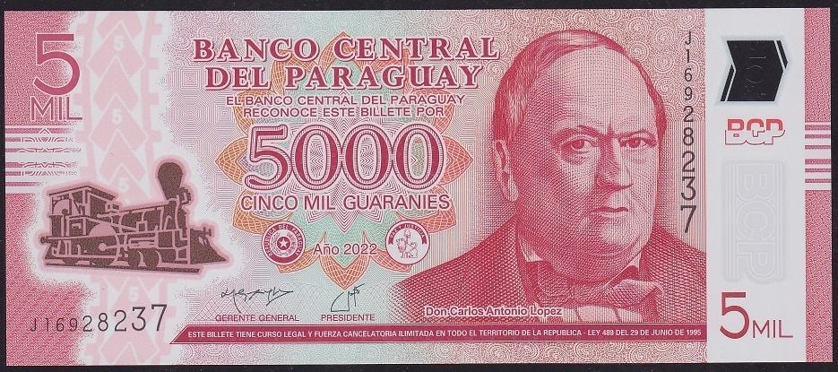 Paraguay 5000 Guaranies 2022 Çil Pick 234d Polimer