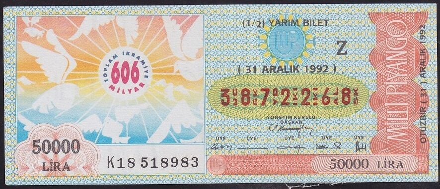 1992 31 Aralık Yarım Bilet - Z Serisi