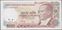 7.Emisyon 3.Tertip 5000 Lira F12 698757 Çok Temiz+