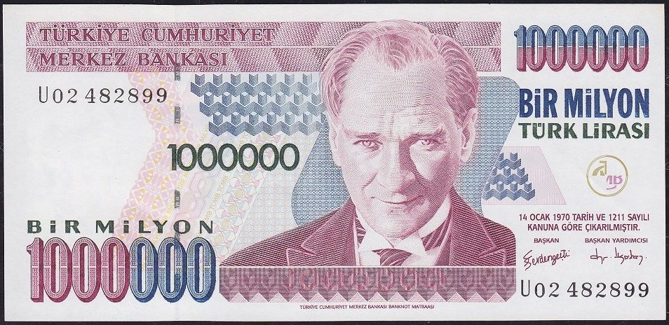7.Emisyon 3.Tertip 1 000 000 Lira U02 482899 Çil