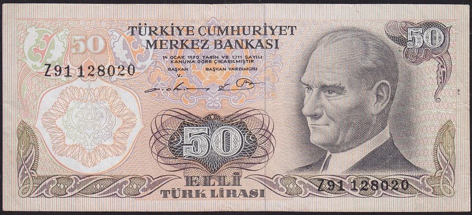 6.Emisyon 1.Tertip 50 Lira Z91 128020 Çok Temiz+