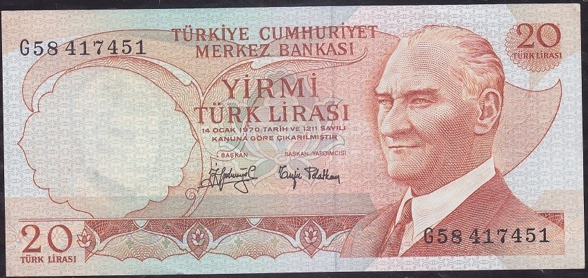 6.Emisyon 3.Tertip 20 Lira G58 417451 Çok Çok Temiz +