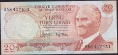 6.Emisyon 3.Tertip 20 Lira G58 417451 Çok Çok Temiz +