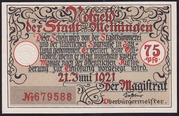Almanya 75 Pfennig Notgeld 1921 Çil