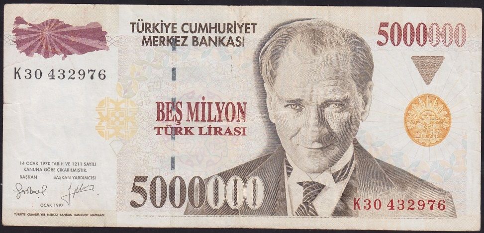 7.Emisyon 5 000 000 Lira K30 432976 Çok Temiz