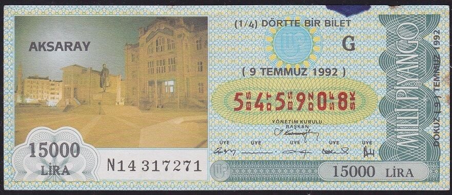 1992 9 Temmuz Çeyrek Bilet - G Serisi - Aksaray