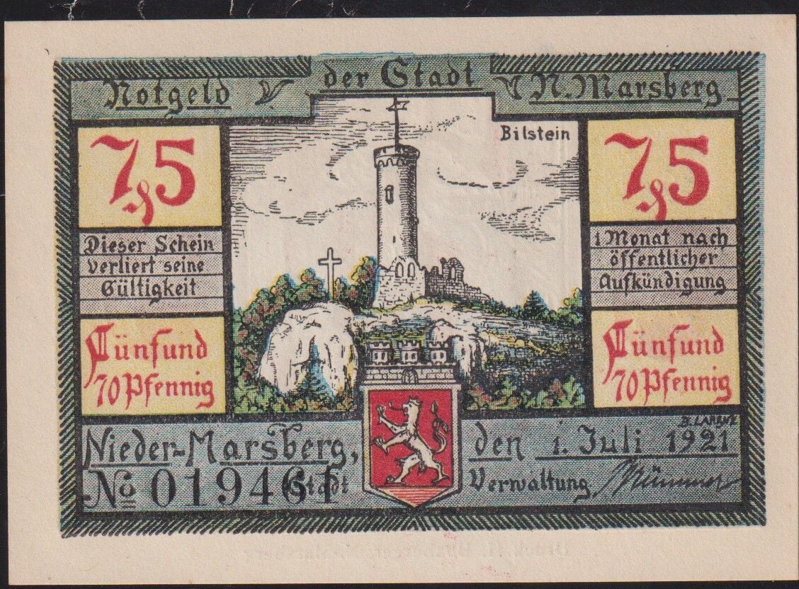 Almanya 75 Pfennig Notgeld 1921 Çil