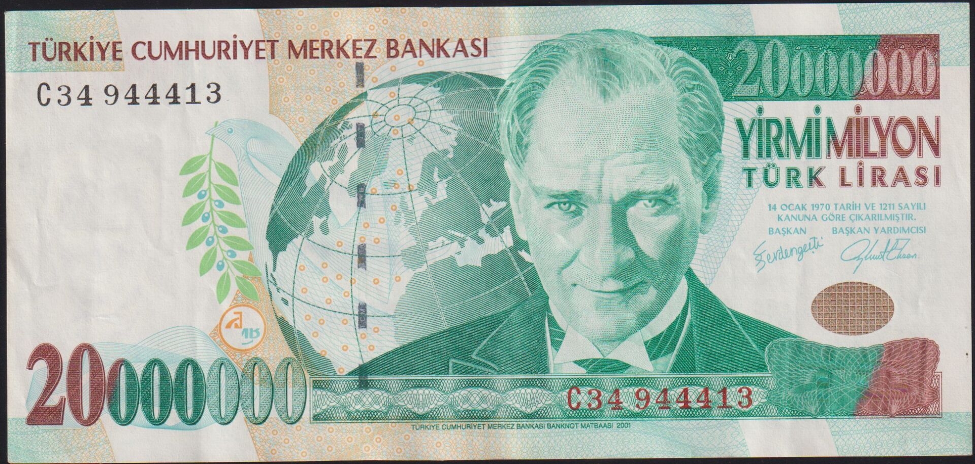 7.Emisyon 20 000 000 Lira C34 944413 Çok Çok Temiz