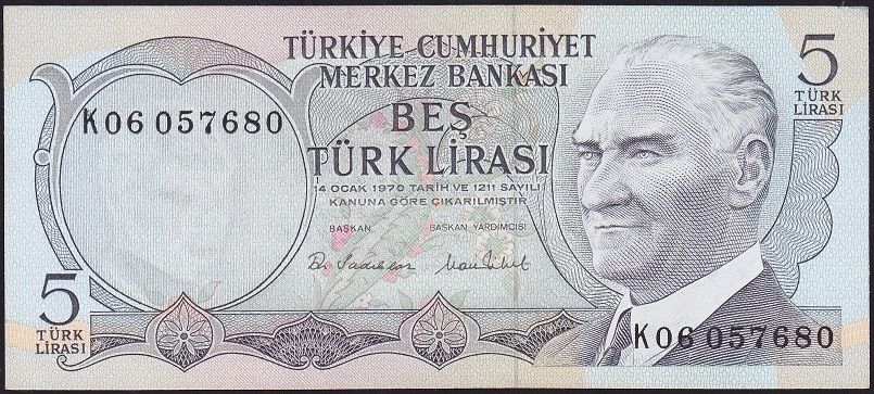 6.Emisyon 2.Tertip 5 Lira K06 057680 Ççt Çilaltı