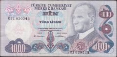 6.Emisyon 1.Tertip 1000 Lira C21 020243 Çok Temiz+