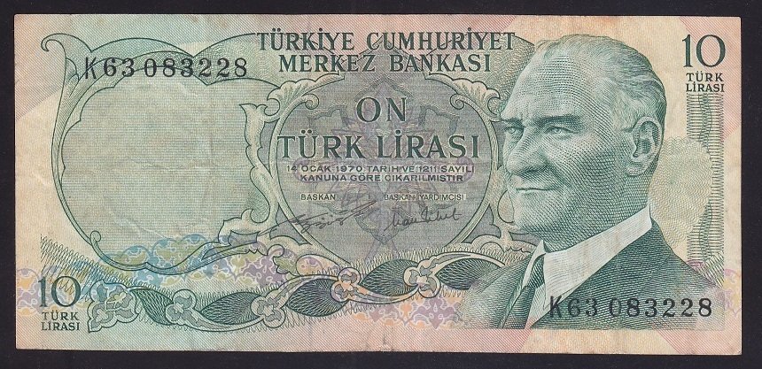 6.EMİSYON 2.TERTİP 10 LİRA K63 083228 ÇOK TEMİZ