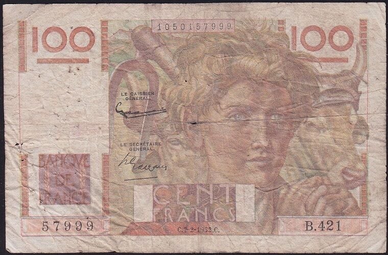 Fransa 100 Frank 1952 Temiz