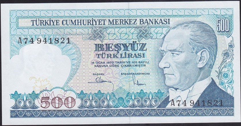 7.Emisyon 1.Tertip 500 Lira A74 941821 Çil