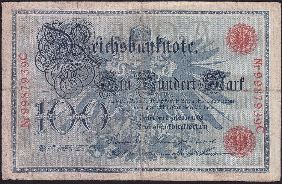 Almanya 100 Mark 1908 Çok Temiz