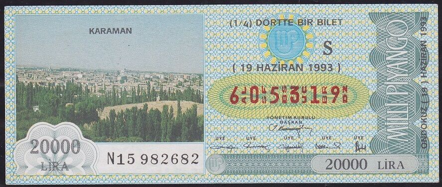 1993 19 Haziran Çeyrek Bilet - S Serisi - Karaman