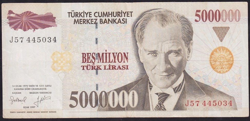 7.Emisyon 5 000 000 Lira J57 445034 Çok Temiz