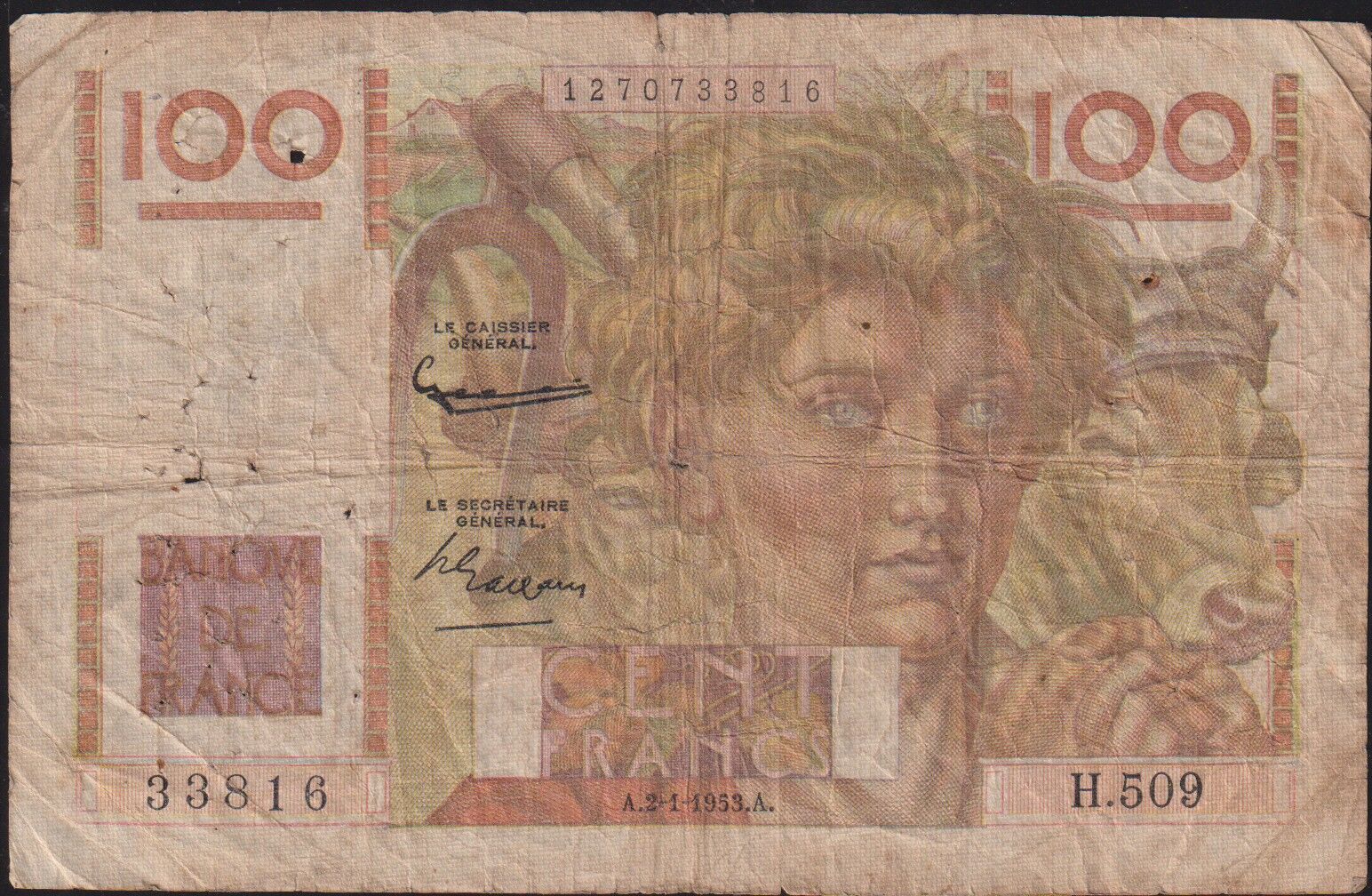 Fransa 100 Frank 1953 Temiz