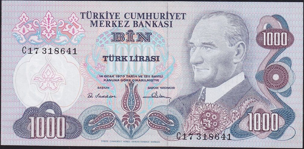 6.Emisyon 1.Tertip 1000 Lira C17 318641 Çilaltı