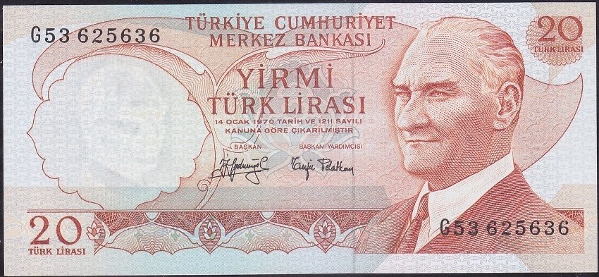 6.Emisyon 3.Tertip 20 Lira G53 625636 Çil