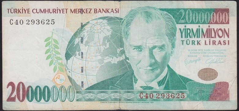 7.EMİSYON 20 000 000 LİRA C40 293625 ÇOK TEMİZ
