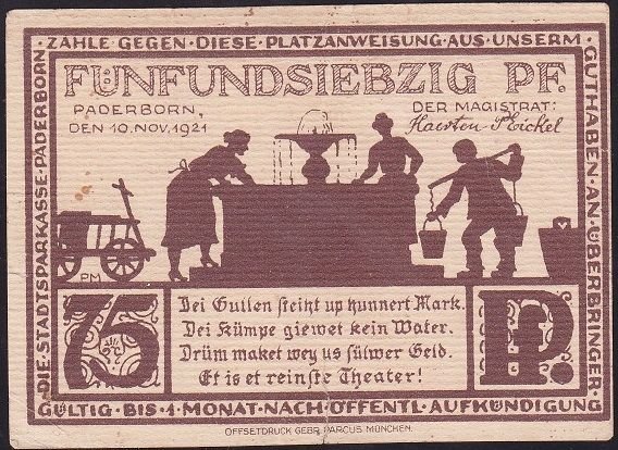 Almanya 75 Pfennig Notgeld 1921 Temiz ( Alt bölümde açılma var )