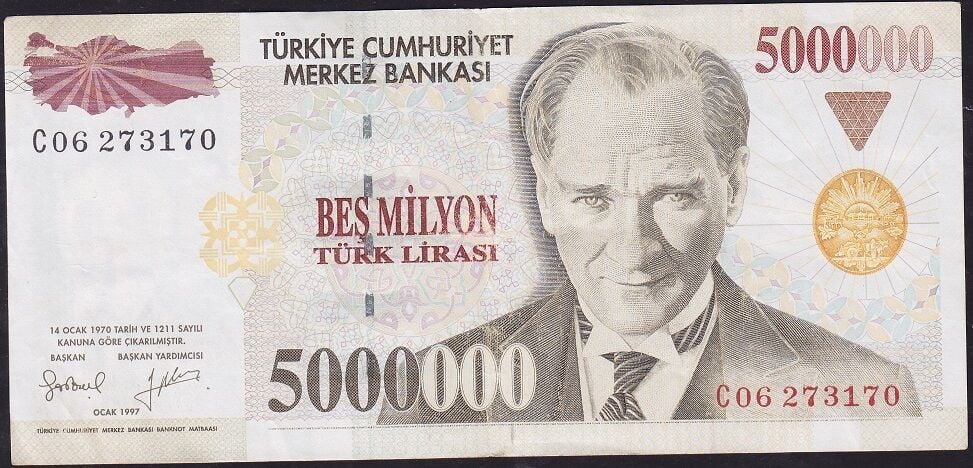 7.Emisyon 5.000.000 Lira C06 273170 Çok Temiz+